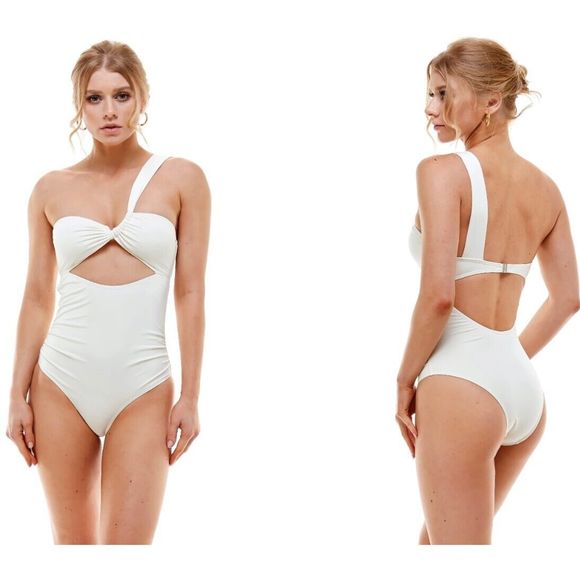 Envya Gina Asymmetric One Piece Swimsuit Oasis White Cream Cut Out Size Large - Picture 1 of 7